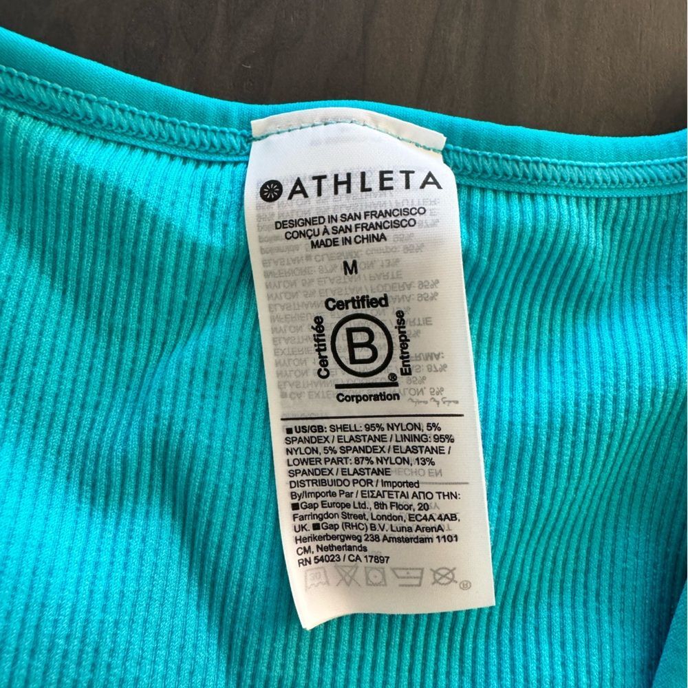 NWT Athleta Aqua Blue Ribbed Top - Picture 2 of 4